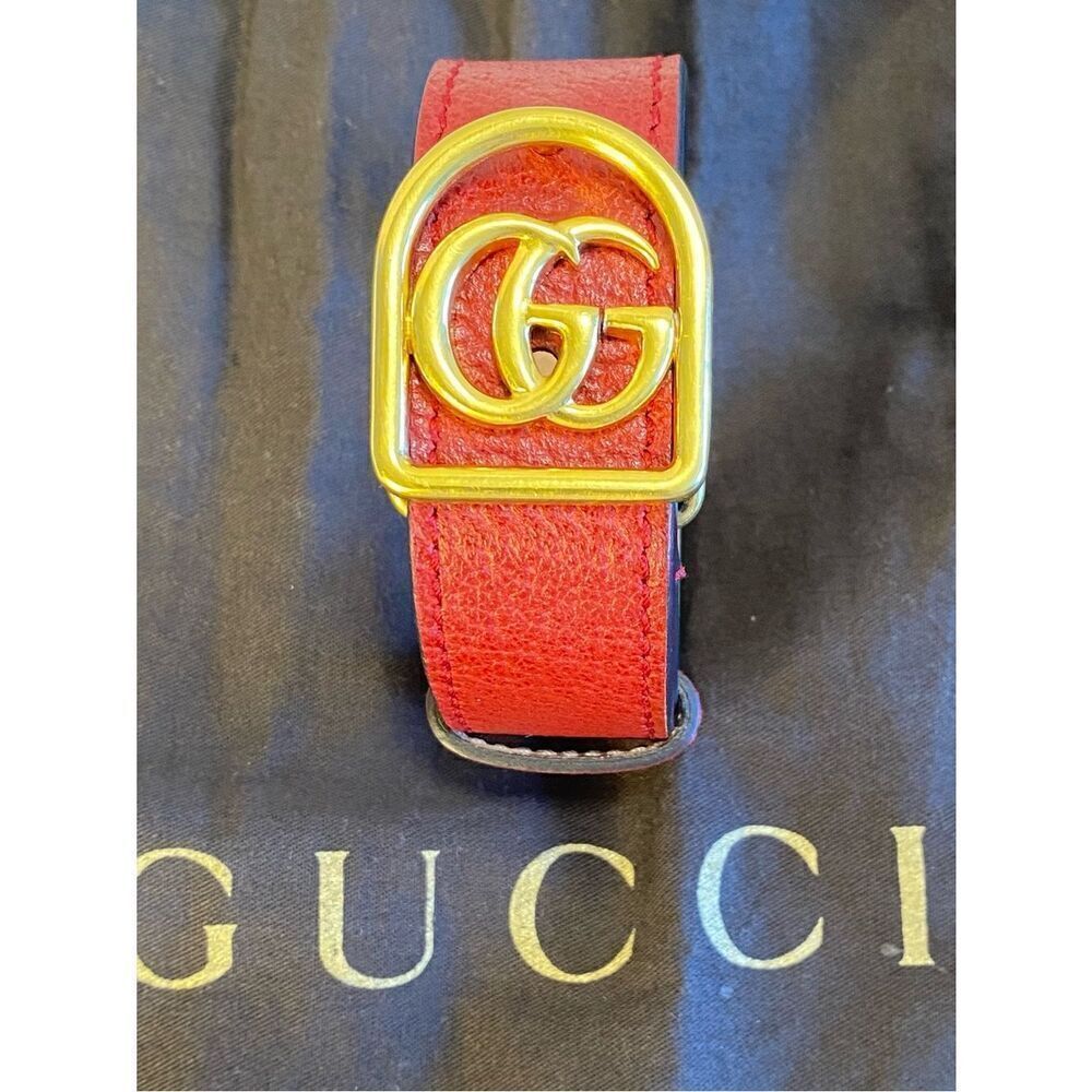 🛍️ Gucci Authentic Marmont Red Leather Cuff Bracelet with Double G Buckle